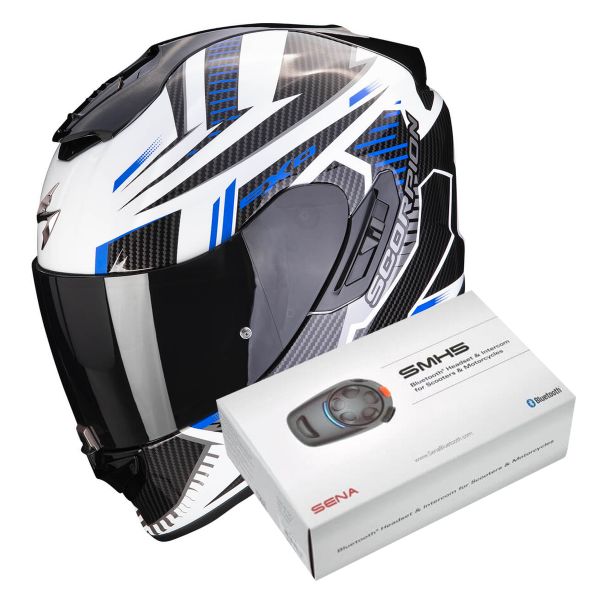 Integral Scorpion Exo 1400 Evo Air Shell White Blue + Intercom Sena SMH5