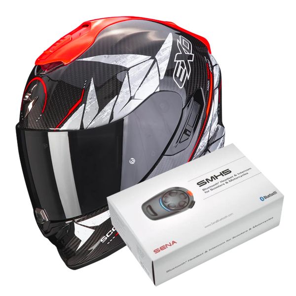 Integral Scorpion Exo 1400 Evo Carbon Air Aranea Black Neon Red + Intercom Sena SMH5