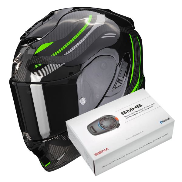 Integral Scorpion Exo 1400 Evo Carbon Air Kydra Black Green + Intercom Sena SMH5