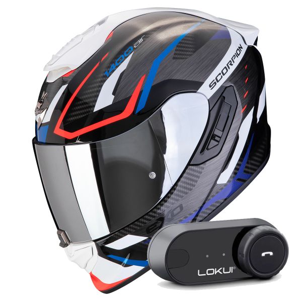 Integral Scorpion Exo 1400 Evo II Air Accord Black Blue White + Kit Bluetooth Lokui K30