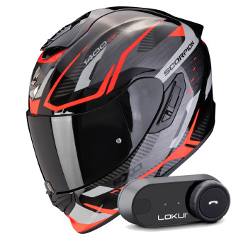 Integral Scorpion Exo 1400 Evo II Air Accord Grey Red + Kit Bluetooth Lokui K30