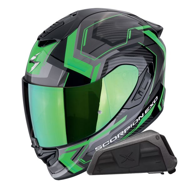 Integral Scorpion Exo 1400 Evo II Air Linart Black Green + Kit bluetooth Exo-Com Link-1