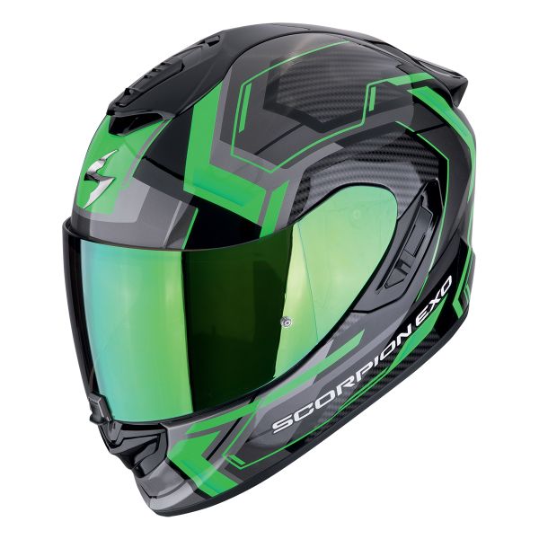 Scorpion Exo 1400 Evo II Air Linart Black Green + Kit Bluetooth Lokui K30