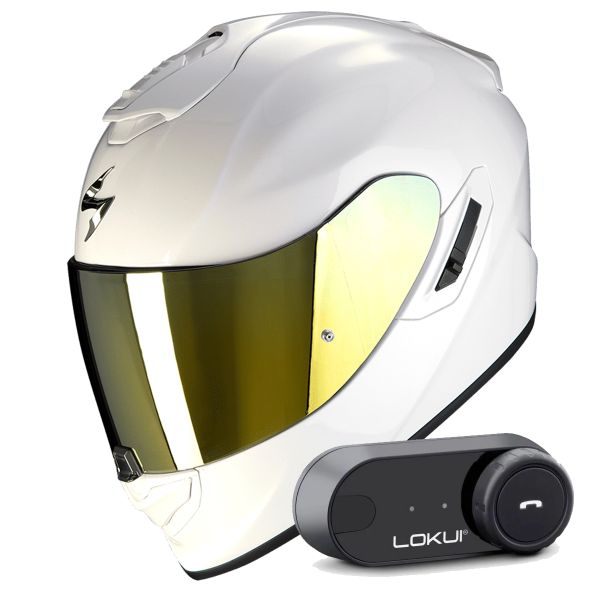 Integral Scorpion Exo 1400 Evo II Air Solid Pearl White + Kit Bluetooth Lokui K30