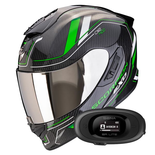 Integral Scorpion Exo 1400 Evo II Carbon Air Mirage Black Green + Kit bluetooth 5R Lite So