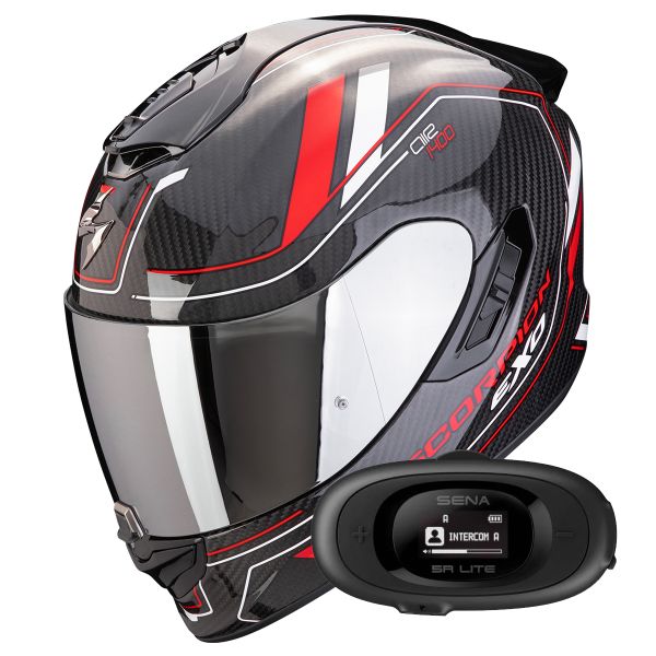 Integral Scorpion Exo 1400 Evo II Carbon Air Mirage Black Red White + Kit bluetooth 5R Lit