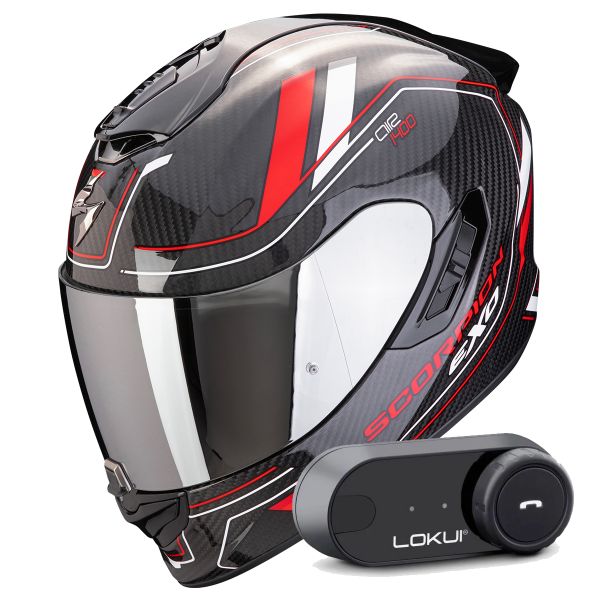 Integral Scorpion Exo 1400 Evo II Carbon Air Mirage Black Red White + Kit Bluetooth Lokui