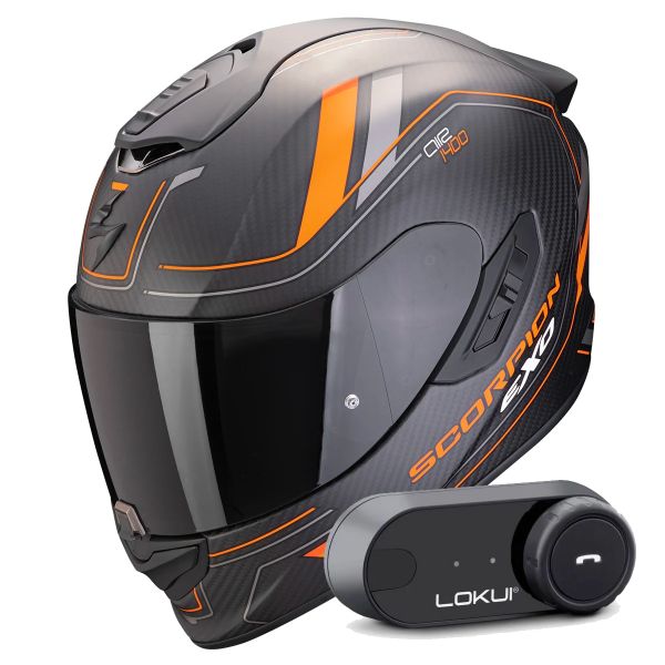 Integral Scorpion Exo 1400 Evo II Carbon Air Mirage Matt Black Orange + Kit Bluetooth Loku