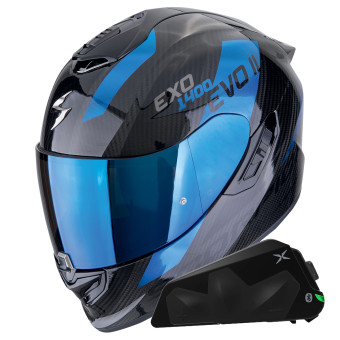 Integral Scorpion Exo 1400 Evo II Carbon Air Platted Blue + Kit bluetooth Exo-Com Link-1C