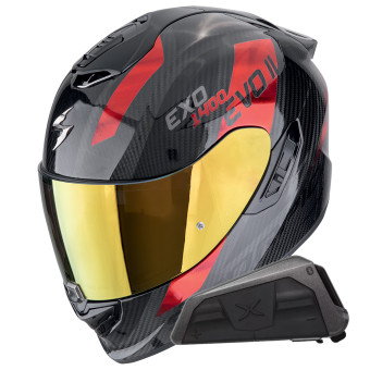 Integral Scorpion Exo 1400 Evo II Carbon Air Platted Red + Kit bluetooth Exo-Com Link-1