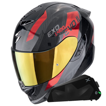 Integral Scorpion Exo 1400 Evo II Carbon Air Platted Red + Kit bluetooth Exo-Com Link-1C