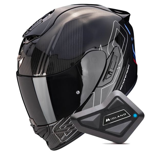 Integral Scorpion Exo 1400 Evo II Carbon Air Reika Black Silver Blue + Kit Bluetooth BT Mi