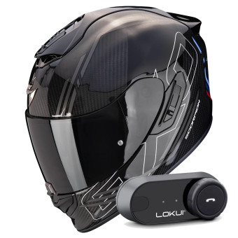 Integral Scorpion Exo 1400 Evo II Carbon Air Reika Black Silver Blue + Kit Bluetooth Lokui