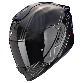 Scorpion Exo 1400 Evo II Carbon Air Reika Black Silver Blue + Kit Bluetooth Lokui