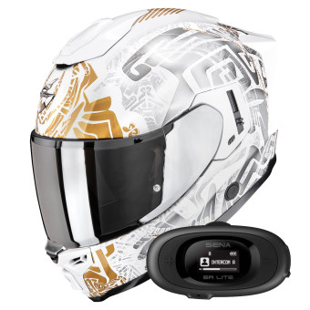 Integral Scorpion Exo 1500 Air Apus Pearl White Grey Gold +  Kit bluetooth 5R Lite Solo