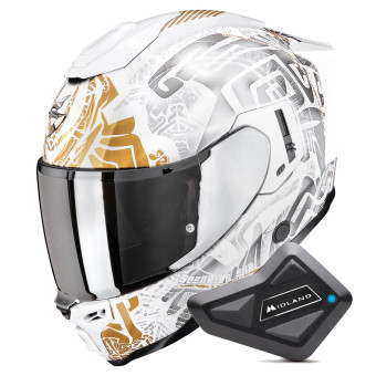 Integral Scorpion Exo 1500 Air Apus Pearl White Grey Gold + Kit Bluetooth BT Mini