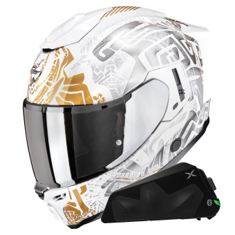Integral Scorpion Exo 1500 Air Apus Pearl White Grey Gold + Kit bluetooth Exo-Com Link-1C