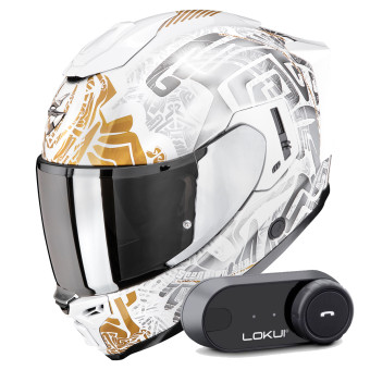 Integral Scorpion Exo 1500 Air Apus Pearl White Grey Gold + Kit Bluetooth Lokui K30