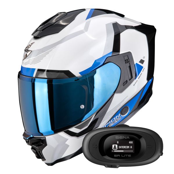 Integral Scorpion Exo 1500 Air Arena White Blue + Kit bluetooth 5R Lite Solo