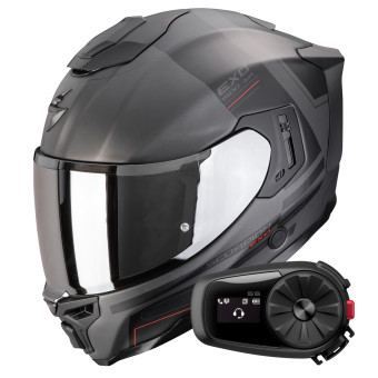 Integral Scorpion Exo 1500 Air Dual Matt Silver Black Red + Kit Bluetooth 5S Solo