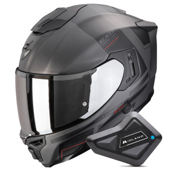 Integral Scorpion Exo 1500 Air Dual Matt Silver Black Red + Kit Bluetooth BT Mini