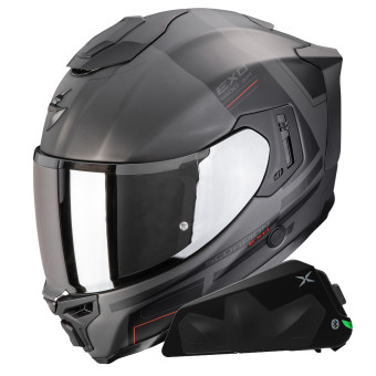 Integral Scorpion Exo 1500 Air Dual Matt Silver Black Red + Kit bluetooth Exo-Com Link-1C