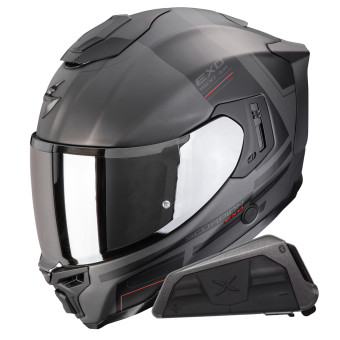 Integral Scorpion Exo 1500 Air Dual Matt Silver Black Red + Kit bluetooth Exo-Com Link-1