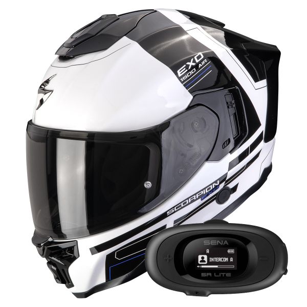 Integral Scorpion Exo 1500 Air Dual White Black Blue + Kit bluetooth 5R Lite Solo