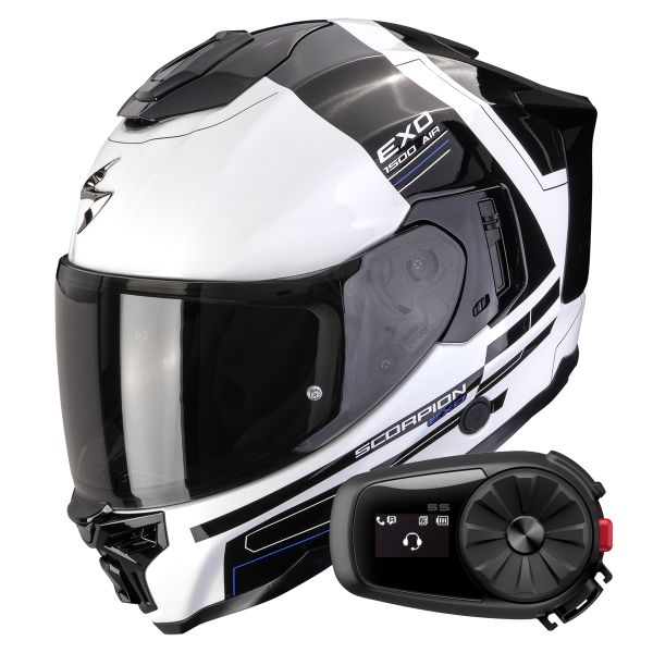 Integral Scorpion Exo 1500 Air Dual White Black Blue + Kit Bluetooth 5S Solo