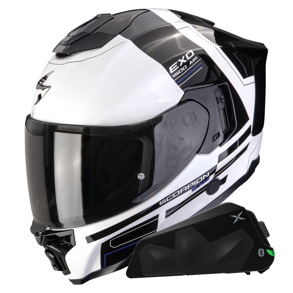Integral Scorpion Exo 1500 Air Dual White Black Blue + Kit bluetooth Exo-Com Link-1C