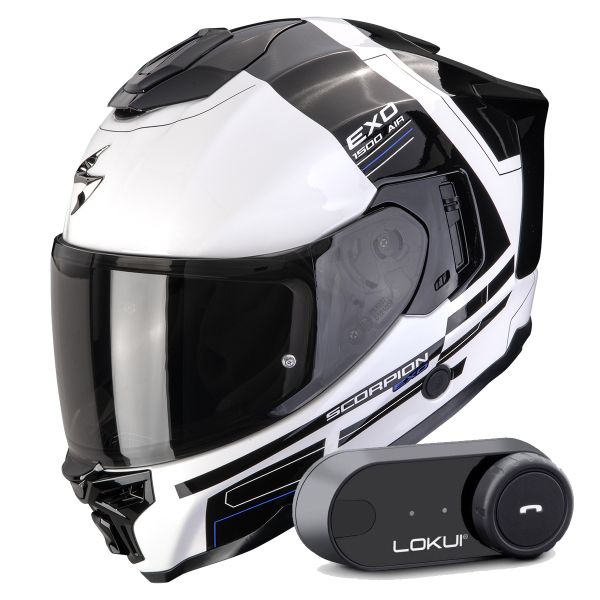 Integral Scorpion Exo 1500 Air Dual White Black Blue + Kit Bluetooth Lokui K30