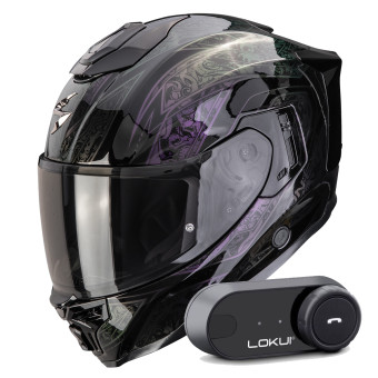 Casque Integral Scorpion Exo 1500 Air Fantasy Black Chameleon + Kit Bluetooth Lokui K30