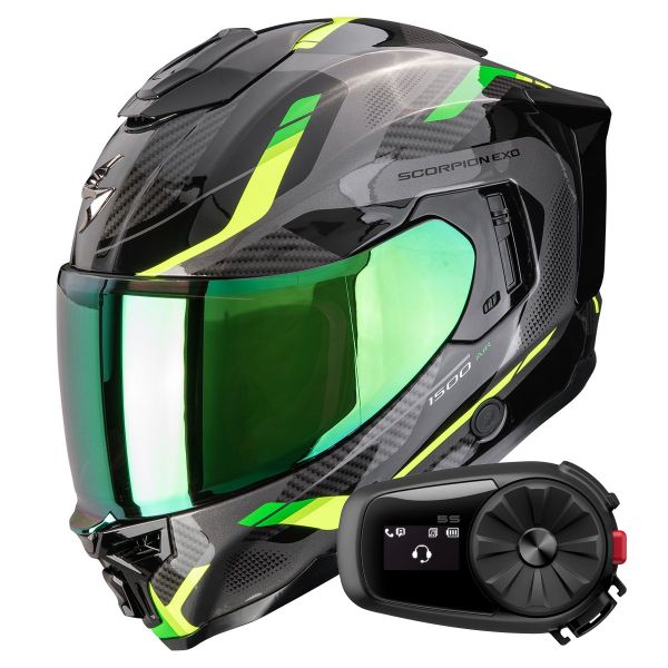 Integral Scorpion Exo 1500 Air Sleek Black Green + Kit Bluetooth 5S Solo