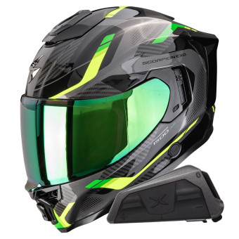 Integral Scorpion Exo 1500 Air Sleek Black Green + Kit bluetooth Exo-Com Link-1