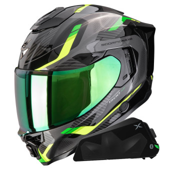 Integral Scorpion Exo 1500 Air Sleek Black Green + Kit bluetooth Exo-Com Link-1C