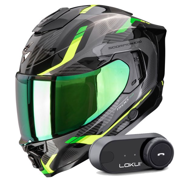 Integral Scorpion Exo 1500 Air Sleek Black Green + Kit Bluetooth Lokui K30
