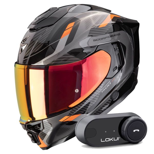 Integral Scorpion Exo 1500 Air Sleek Black Orange + Kit Bluetooth Lokui K30