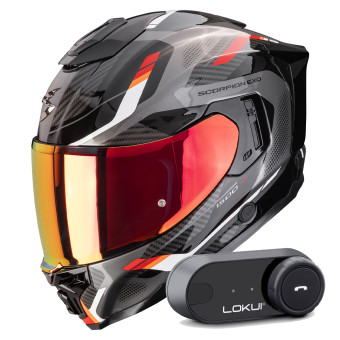 Integral Scorpion Exo 1500 Air Sleek Black Red + Kit Bluetooth Lokui K30