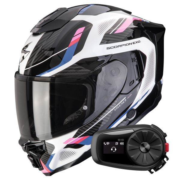 Integral Scorpion Exo 1500 Air Sleek White Black Pink + Kit Bluetooth 5S Solo