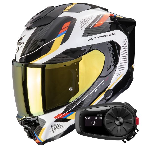 Integral Scorpion Exo 1500 Air Sleek White Blue Yellow + Kit Bluetooth 5S Solo