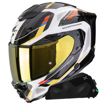 Integral Scorpion Exo 1500 Air Sleek White Blue Yellow + Kit bluetooth Exo-Com Link-1C