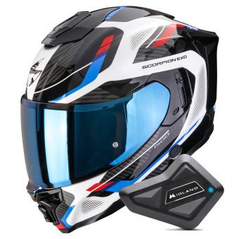 Integral Scorpion Exo 1500 Air Sleek White Red Blue + Kit Bluetooth BT Mini