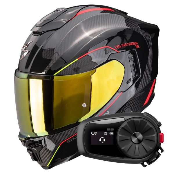 Integral Scorpion Exo 1500 Carbon Air Mundi Black Red Yellow + Kit Bluetooth 5S Solo