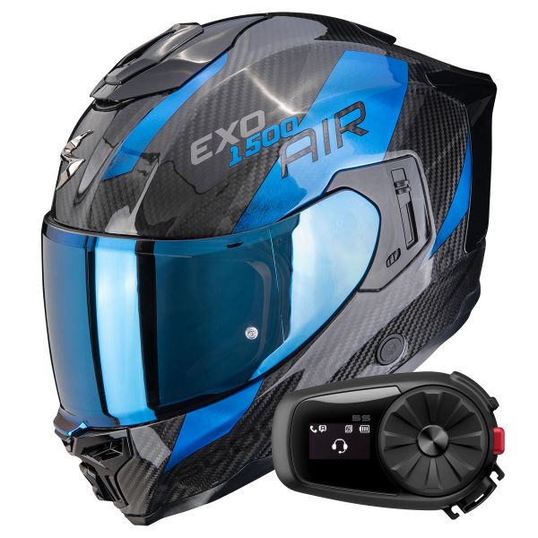 Integral Scorpion Exo 1500 Carbon Air Platted Black Blue + Kit Bluetooth 5S Solo
