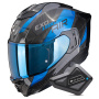 Casque Integral Scorpion Exo 1500 Carbon Air Platted Black Blue + Kit Bluetooth BT Mini
