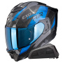 Casque Integral Scorpion Exo 1500 Carbon Air Platted Black Blue + Kit bluetooth Exo-Com Link-1