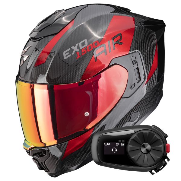 Integral Scorpion Exo 1500 Carbon Air Platted Black Red + Kit Bluetooth 5S Solo