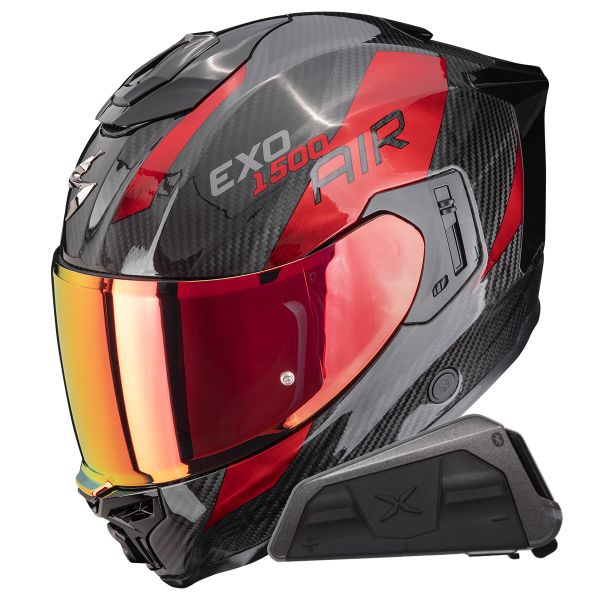 Integral Scorpion Exo 1500 Carbon Air Platted Black Red + Kit bluetooth Exo-Com Link-1
