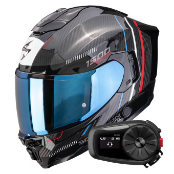 Casque Integral Scorpion Exo 1500 Carbon Air Zity Black Red Blue + Kit Bluetooth 5S Solo Casque Integral Scorpion Exo 1500 Carbon Air Zity Black Red Blue + Kit Bluetooth 5S Solo