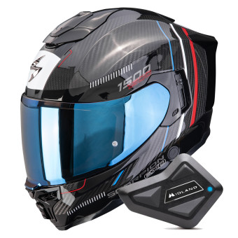 Casque Integral Scorpion Exo 1500 Carbon Air Zity Black Red Blue + Kit Bluetooth BT Mini Casque Integral Scorpion Exo 1500 Carbon Air Zity Black Red Blue + Kit Bluetooth BT Mini